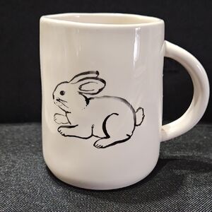 Rae Dunn White Ceramic Mug with Black Bunny Illustration